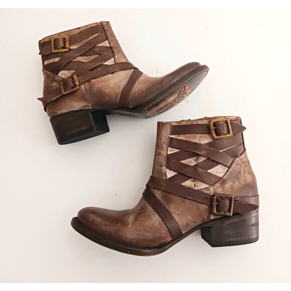 New FREEBIRD by Steven Sammi Ankle Boot Brown Distressed Leather Ankle Wrap 6M - Picture 7 of 14